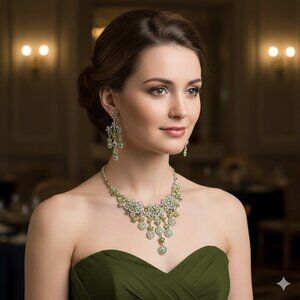 Olive Green Rhinestone Necklace Set